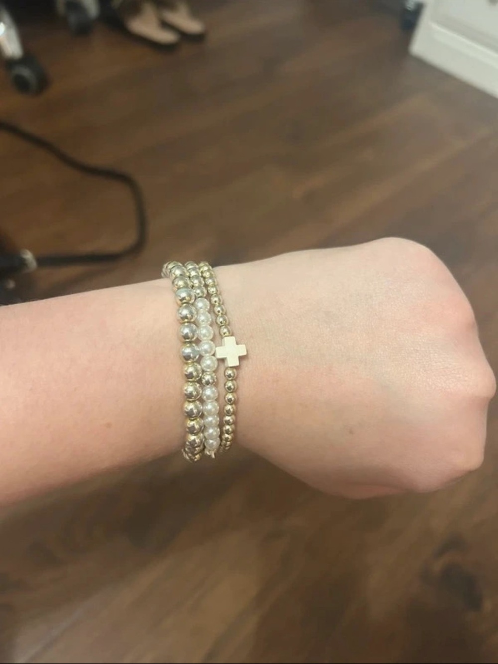 Gold Beaded Cross Wrap Bracelet - Women